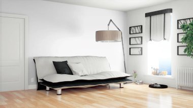 Modern parlak iç. 3D render