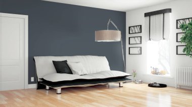 Modern parlak iç. 3D render