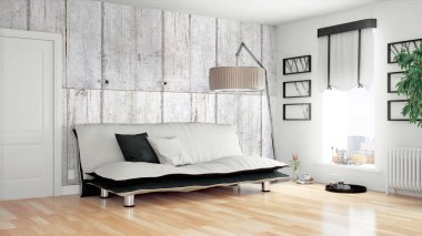 Modern parlak iç. 3D render