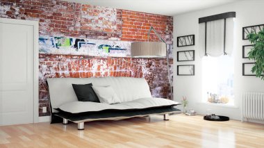 Modern parlak iç. 3D render