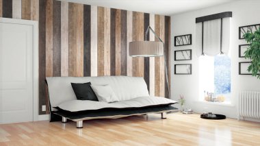 Modern parlak iç. 3D render