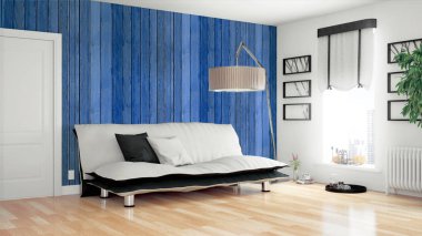 Modern parlak iç. 3D render