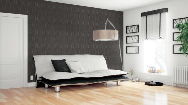 Modern parlak iç. 3D render