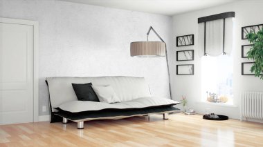 Modern parlak iç. 3D render