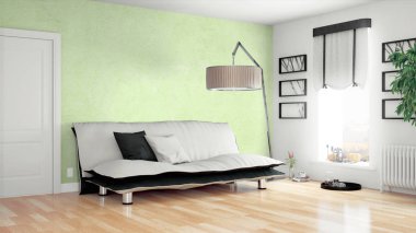 Modern parlak iç. 3D render