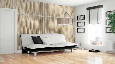 Modern parlak iç. 3D render