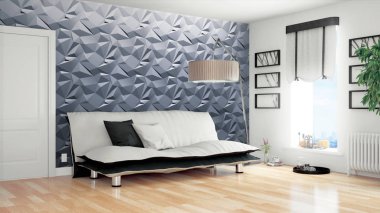 Modern parlak iç. 3D render