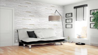 Modern parlak iç. 3D render