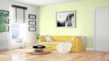 Modern parlak iç. 3D render