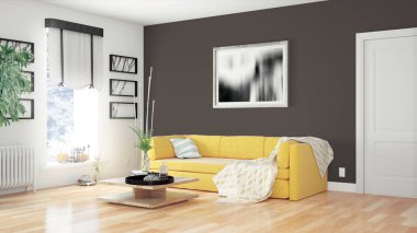 Modern parlak iç. 3D render