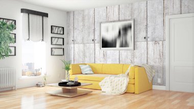 Modern parlak iç. 3D render