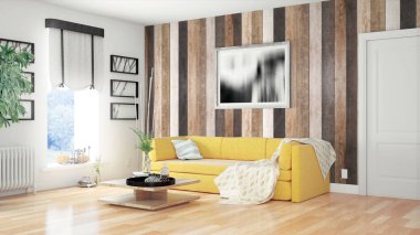 Modern parlak iç. 3D render