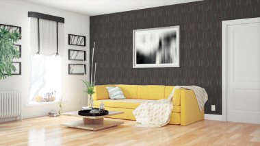 Modern parlak iç. 3D render