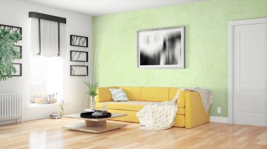 Modern parlak iç. 3D render