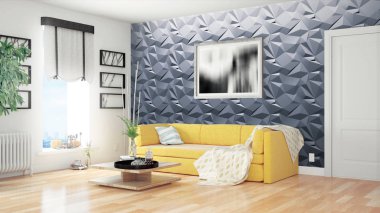 Modern parlak iç. 3D render