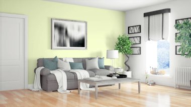 Modern parlak iç. 3D render