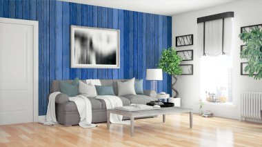 Modern parlak iç. 3D render