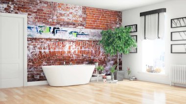 Modern parlak iç. 3D render