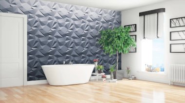 Modern parlak iç. 3D render