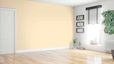 Modern parlak iç. 3D render