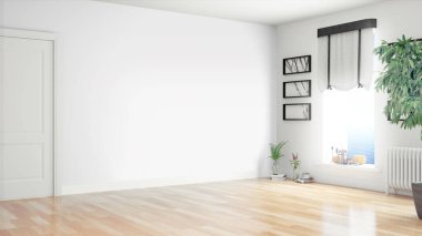 Modern parlak iç. 3D render