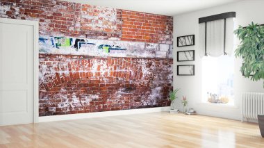 Modern parlak iç. 3D render