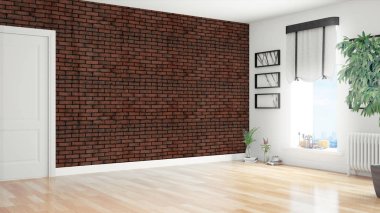 Modern parlak iç. 3D render