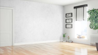 Modern parlak iç. 3D render