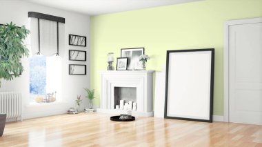 Modern parlak iç. 3D render