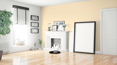 Modern parlak iç. 3D render