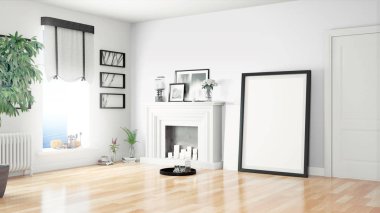 Modern parlak iç. 3D render