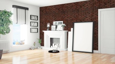 Modern parlak iç. 3D render