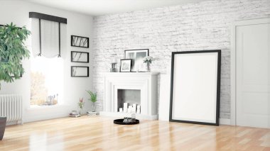 Modern parlak iç. 3D render