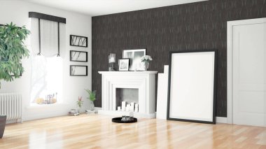 Modern parlak iç. 3D render