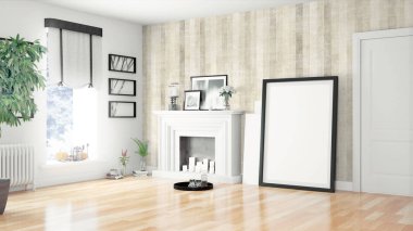 Modern parlak iç. 3D render