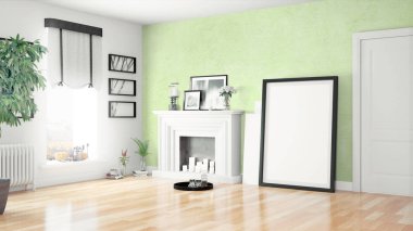 Modern parlak iç. 3D render