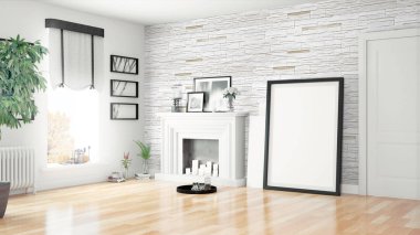 Modern parlak iç. 3D render