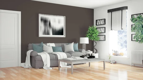 Modern ljus interiör. 3D-rendering — Stockfoto