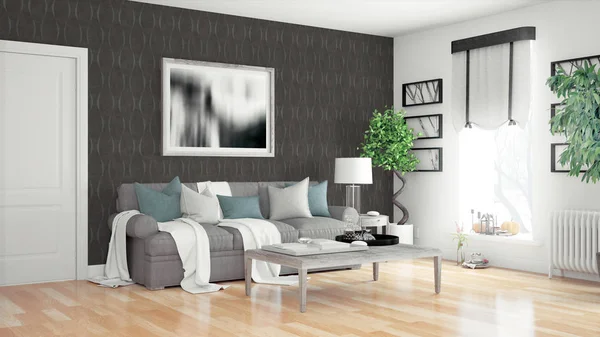 Modern ljus interiör. 3D-rendering — Stockfoto