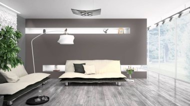 Modern parlak iç. 3D render