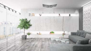 Modern parlak iç. 3D render