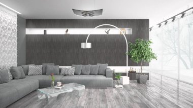 Modern parlak iç. 3D render
