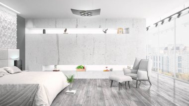 Modern parlak iç. 3D render