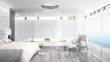 Modern parlak iç. 3D render