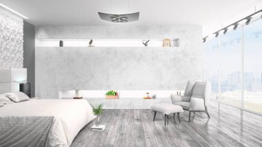 Modern parlak iç. 3D render