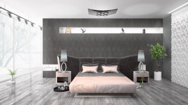 Modern parlak iç. 3D render