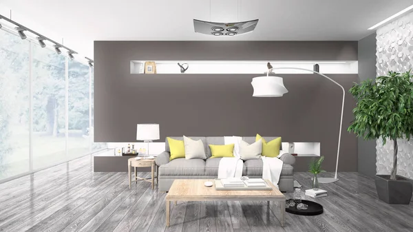 Moderne lichte interieur. 3D-rendering — Stockfoto