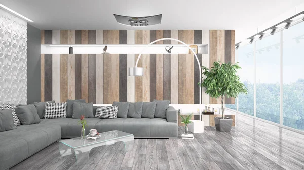 Modern parlak iç. 3D render — Stok fotoğraf