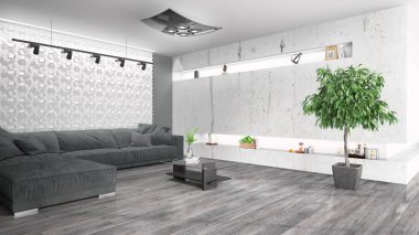 Modern parlak iç. 3D render