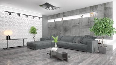 Modern parlak iç. 3D render